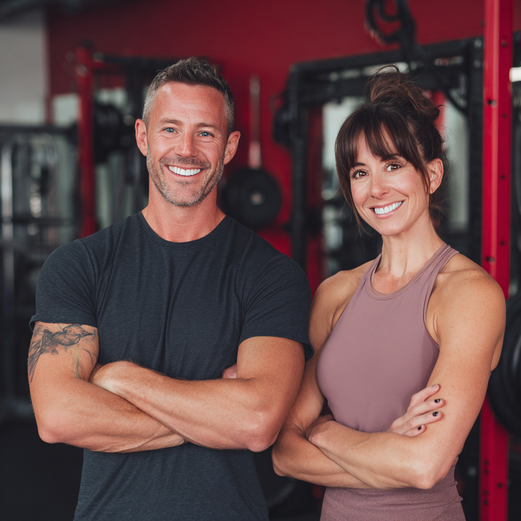 Experienced fitness trainers helping adult clients achieve their wellness goals